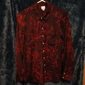 Red and Black Floral Button-Up Shirt